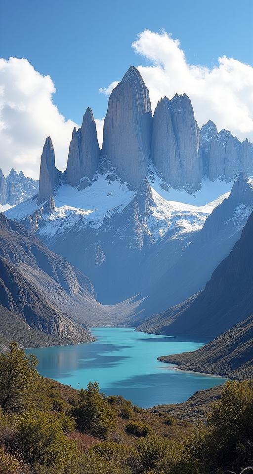 Jagged mountain peaks of Torres del Paine in Patagonia