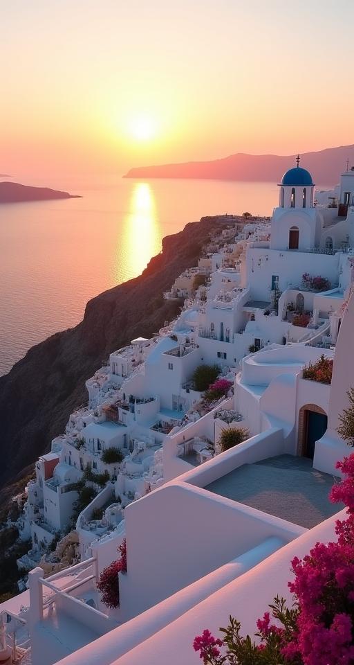 White-washed buildings of Santorini overlooking the caldera